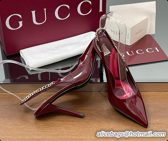 Pretty Style Gucci Signoria Slingback Pump Rosso Ancora Patent Leather 10.5cm 60701407