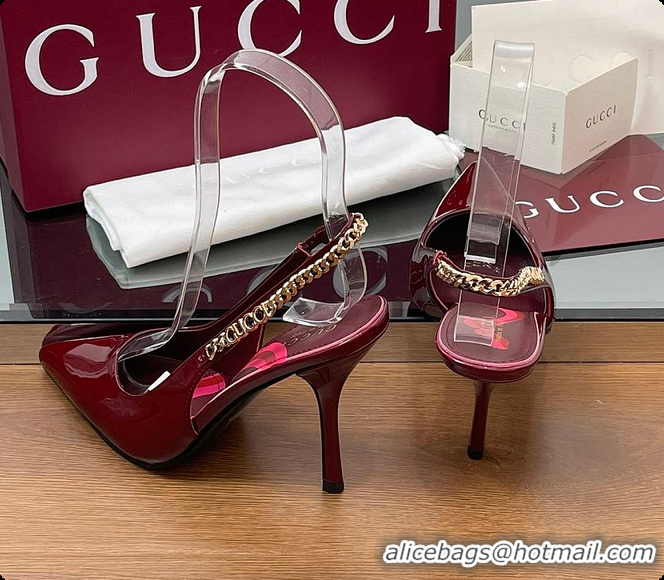 Pretty Style Gucci Signoria Slingback Pump Rosso Ancora Patent Leather 10.5cm 60701407