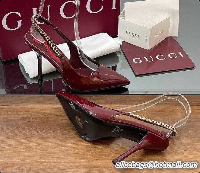 Pretty Style Gucci Signoria Slingback Pump Rosso Ancora Patent Leather 10.5cm 60701407