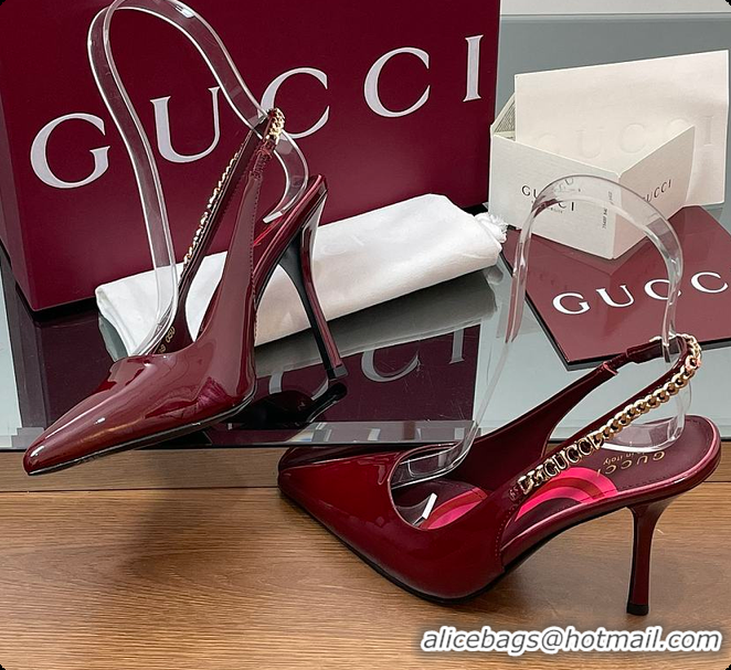 Pretty Style Gucci Signoria Slingback Pump Rosso Ancora Patent Leather 10.5cm 60701407