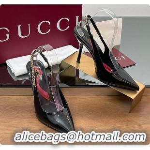 Top Grade Gucci Signoria Slingback Pump Black Patent Leather 10.5cm 60701407
