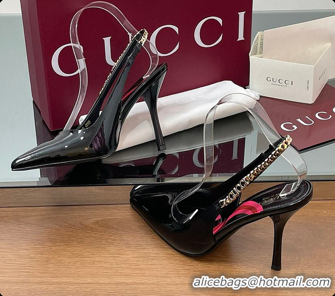 Top Grade Gucci Signoria Slingback Pump Black Patent Leather 10.5cm 60701407