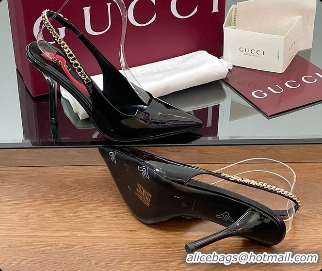 Top Grade Gucci Signoria Slingback Pump Black Patent Leather 10.5cm 60701407