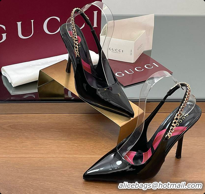 Top Grade Gucci Signoria Slingback Pump Black Patent Leather 10.5cm 60701407