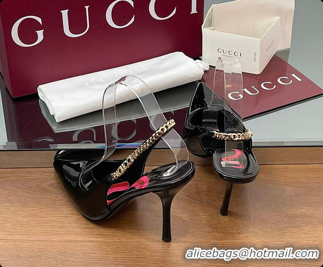 Top Grade Gucci Signoria Slingback Pump Black Patent Leather 10.5cm 60701407