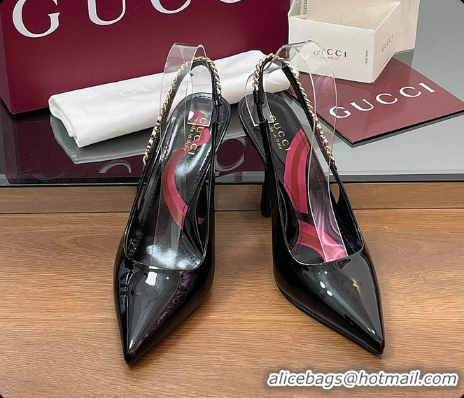 Top Grade Gucci Signoria Slingback Pump Black Patent Leather 10.5cm 60701407
