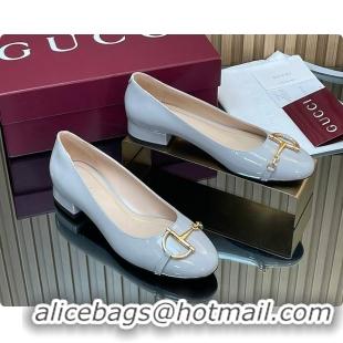 Low Price Gucci Women's Ballet Flat with Half Horsebit in Grey Patent leather 60701408