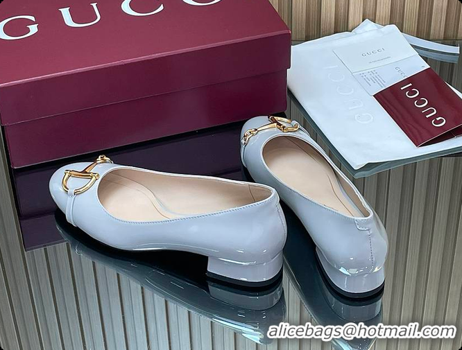 Low Price Gucci Women's Ballet Flat with Half Horsebit in Grey Patent leather 60701408