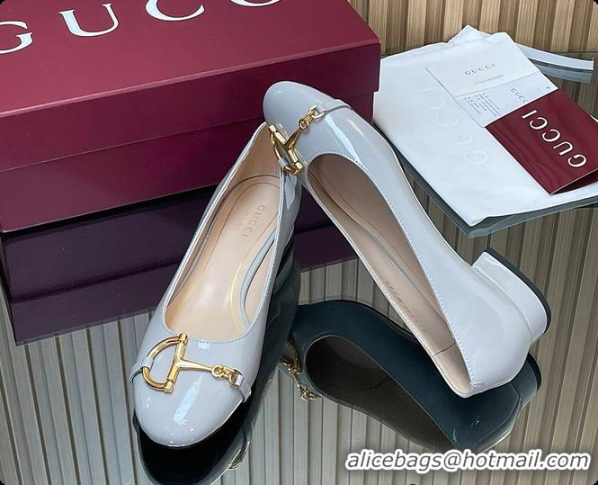 Low Price Gucci Women's Ballet Flat with Half Horsebit in Grey Patent leather 60701408
