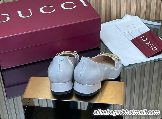 Low Price Gucci Women's Ballet Flat with Half Horsebit in Grey Patent leather 60701408