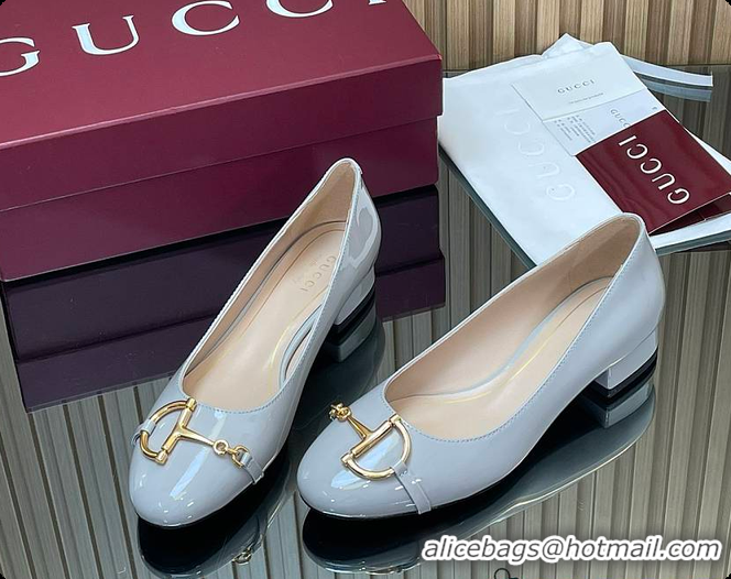 Low Price Gucci Women's Ballet Flat with Half Horsebit in Grey Patent leather 60701408