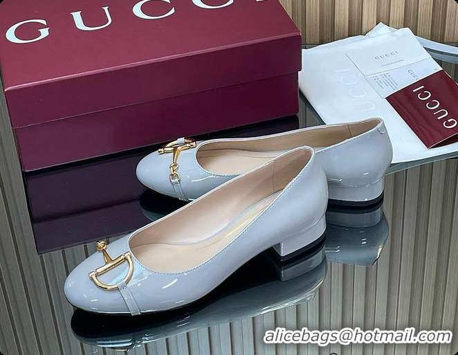 Low Price Gucci Women's Ballet Flat with Half Horsebit in Grey Patent leather 60701408