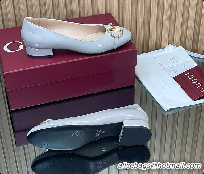 Low Price Gucci Women's Ballet Flat with Half Horsebit in Grey Patent leather 60701408