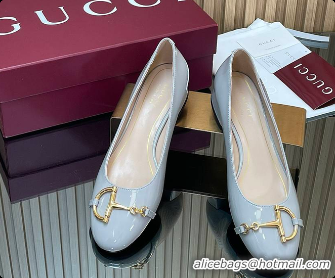 Low Price Gucci Women's Ballet Flat with Half Horsebit in Grey Patent leather 60701408