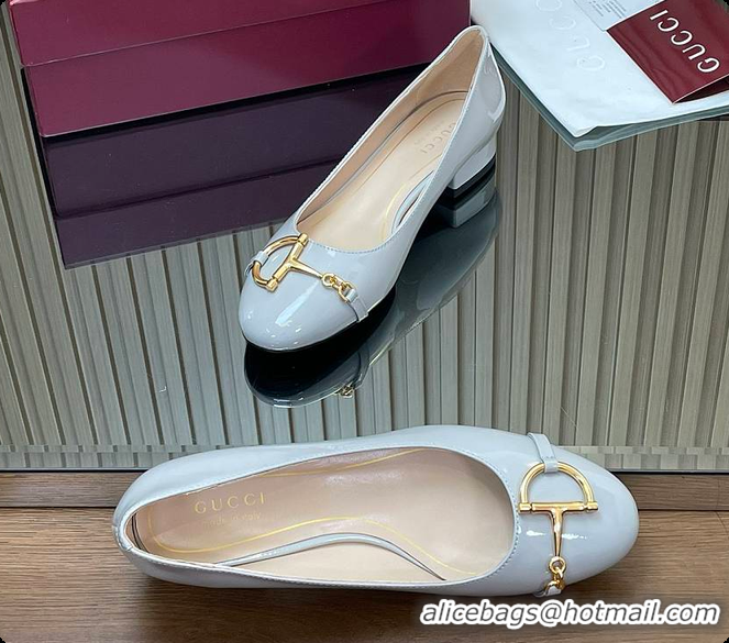 Low Price Gucci Women's Ballet Flat with Half Horsebit in Grey Patent leather 60701408