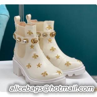 Top Grade Gucci Embroidered Leather Ankle Boots In White 60701411