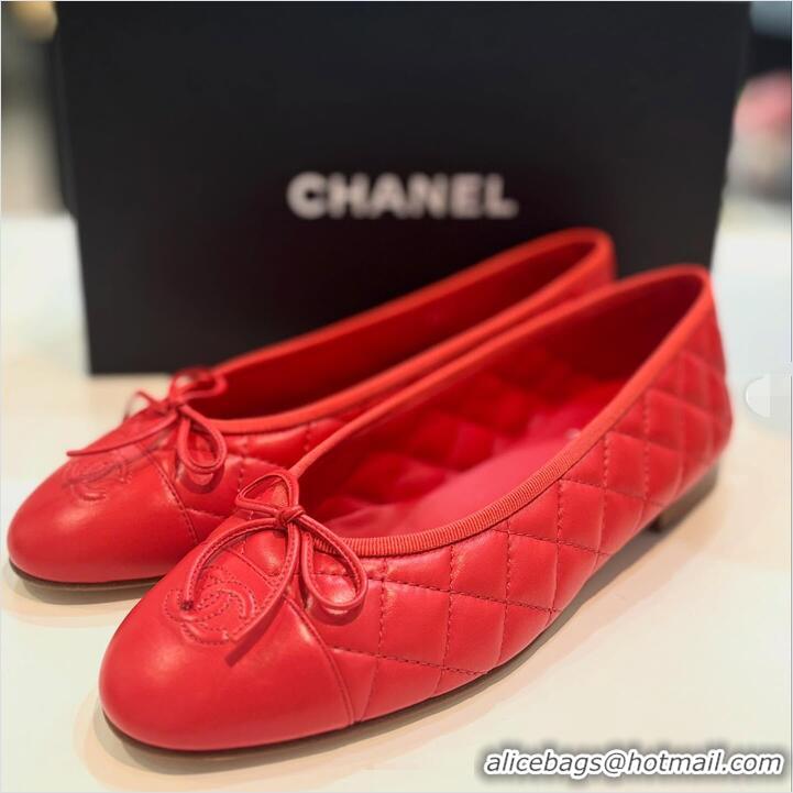 ​New Promotional Chanel Ballet Flats Lambskin Leather With CC Logo G26250 Red