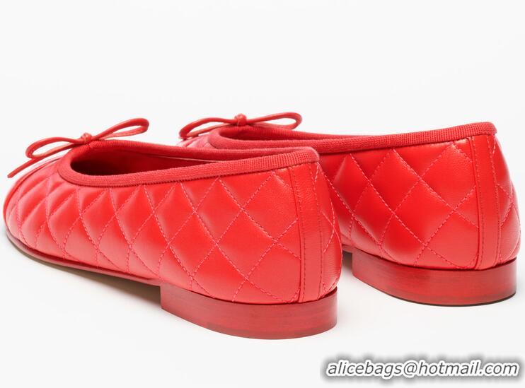 ​New Promotional Chanel Ballet Flats Lambskin Leather With CC Logo G26250 Red