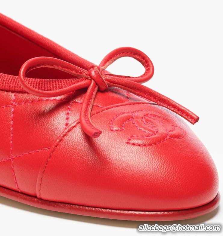 ​New Promotional Chanel Ballet Flats Lambskin Leather With CC Logo G26250 Red