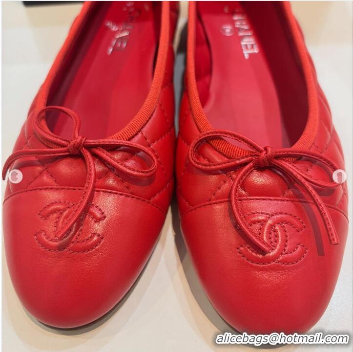 ​New Promotional Chanel Ballet Flats Lambskin Leather With CC Logo G26250 Red