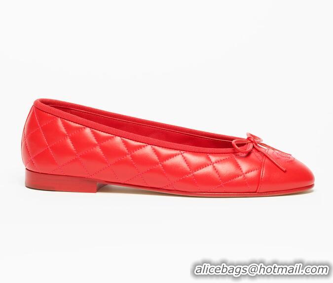 ​New Promotional Chanel Ballet Flats Lambskin Leather With CC Logo G26250 Red