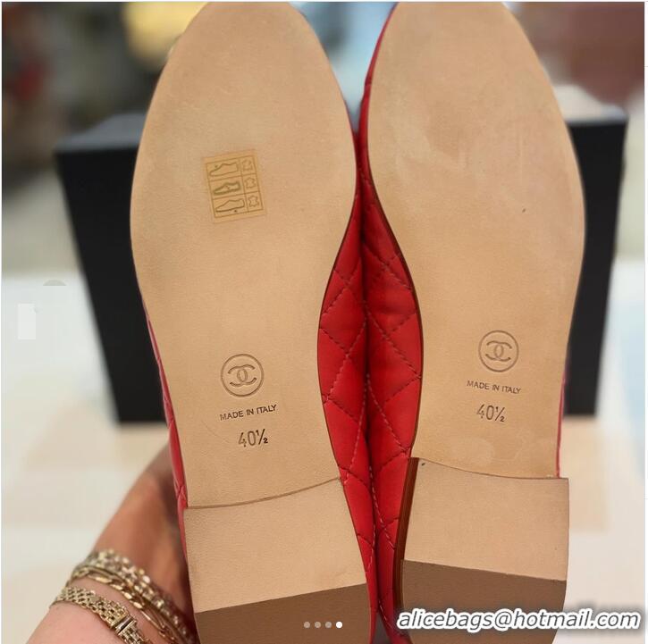 ​New Promotional Chanel Ballet Flats Lambskin Leather With CC Logo G26250 Red