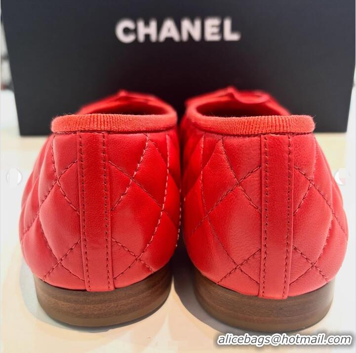 ​New Promotional Chanel Ballet Flats Lambskin Leather With CC Logo G26250 Red