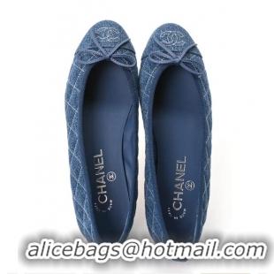 ​Best Price Chanel Ballerina Flats Washed Denim Quilted Cap Toe With CC Logo G26251 Blue
