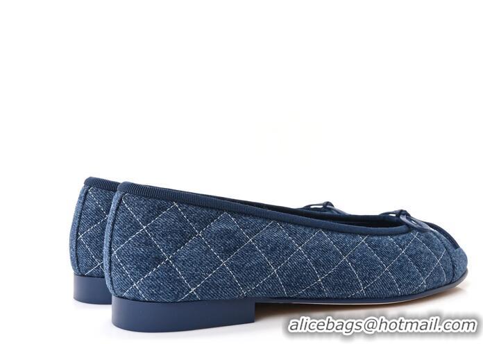 ​Best Price Chanel Ballerina Flats Washed Denim Quilted Cap Toe With CC Logo G26251 Blue