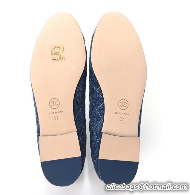 ​Best Price Chanel Ballerina Flats Washed Denim Quilted Cap Toe With CC Logo G26251 Blue