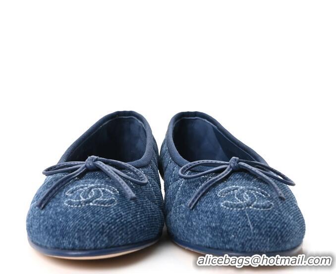 ​Best Price Chanel Ballerina Flats Washed Denim Quilted Cap Toe With CC Logo G26251 Blue