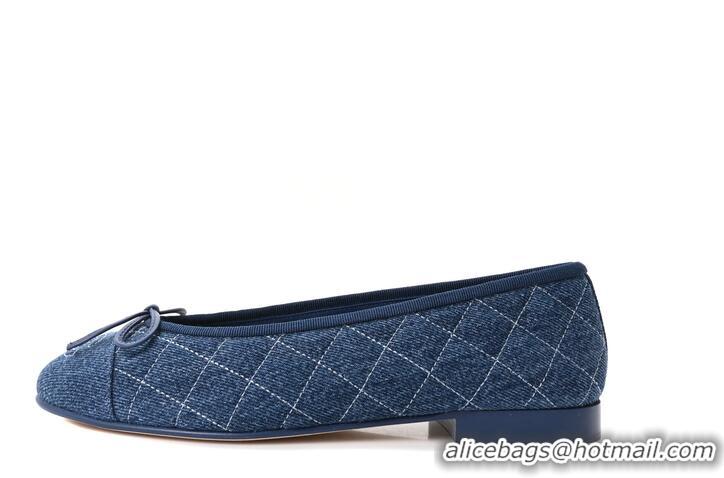 ​Best Price Chanel Ballerina Flats Washed Denim Quilted Cap Toe With CC Logo G26251 Blue