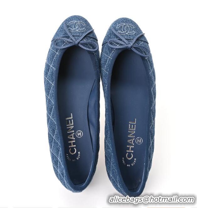 ​Best Price Chanel Ballerina Flats Washed Denim Quilted Cap Toe With CC Logo G26251 Blue