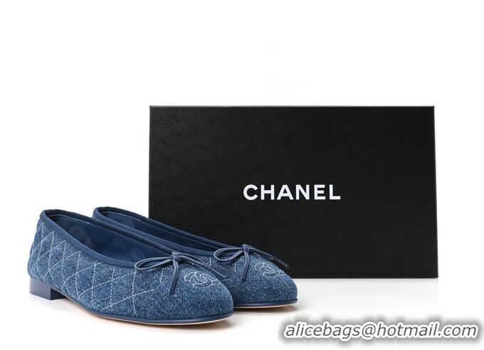 ​Best Price Chanel Ballerina Flats Washed Denim Quilted Cap Toe With CC Logo G26251 Blue