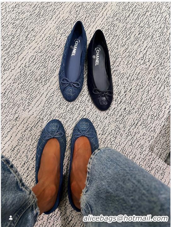 ​Best Price Chanel Ballerina Flats Washed Denim Quilted Cap Toe With CC Logo G26251 Blue