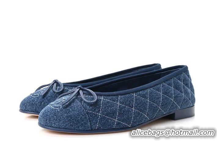 ​Best Price Chanel Ballerina Flats Washed Denim Quilted Cap Toe With CC Logo G26251 Blue