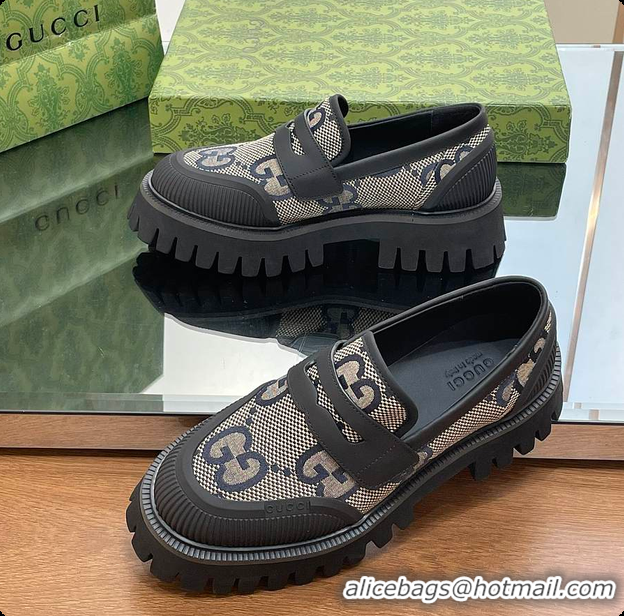 Top Design Gucci Canvas Loafer Blue 60701502