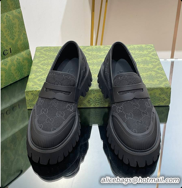Big Discount Gucci Canvas Loafer Black 60701502
