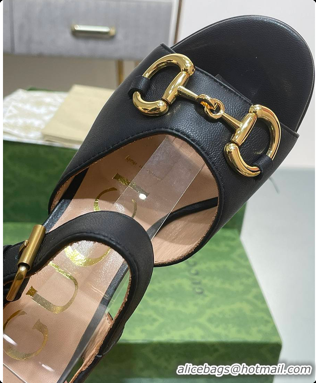 Buy Discount Gucci Horsebit Leather Height 12cm Platform Sandals Black 60701504