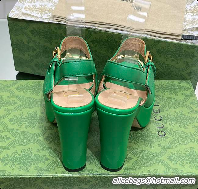 Luxurious Gucci Horsebit Leather Platform Sandals Green 60701504
