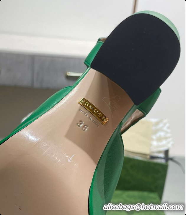Luxurious Gucci Horsebit Leather Platform Sandals Green 60701504