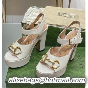 Pretty Style Gucci Horsebit Leather Platform Sandals White 60701504