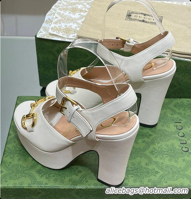 Pretty Style Gucci Horsebit Leather Platform Sandals White 60701504