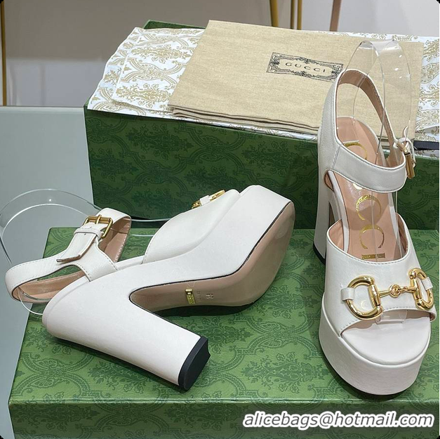 Pretty Style Gucci Horsebit Leather Platform Sandals White 60701504
