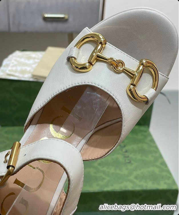 Pretty Style Gucci Horsebit Leather Platform Sandals White 60701504