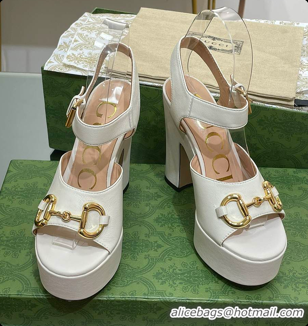 Pretty Style Gucci Horsebit Leather Platform Sandals White 60701504