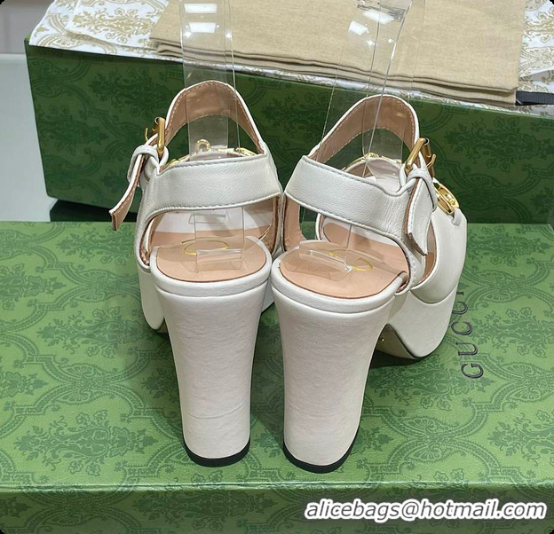 Pretty Style Gucci Horsebit Leather Platform Sandals White 60701504