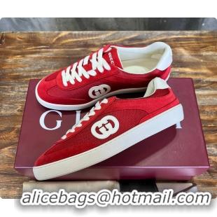 Good Looking Gucci Interlocking GG Sneakers Red Suede 60701508