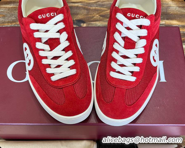 Good Looking Gucci Interlocking GG Sneakers Red Suede 60701508