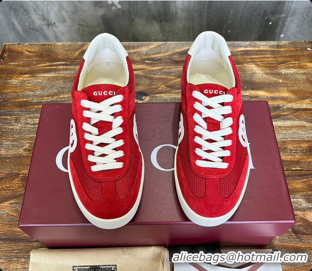 Good Looking Gucci Interlocking GG Sneakers Red Suede 60701508